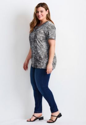 Women's Plus Size Triple Keyhole Short Sleeve Tee