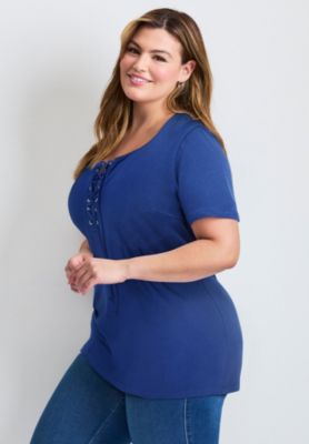 Women's Plus Size Lacing Detail Tunic Tee