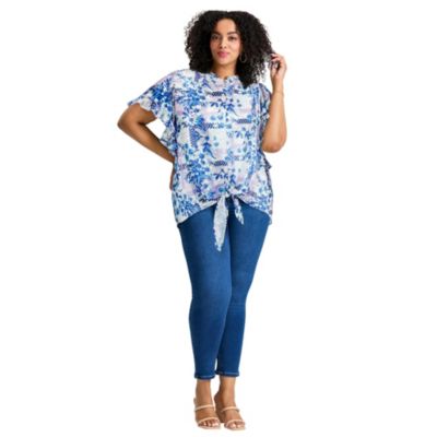 Women's Plus Size Tie Front Scarf Sleeve Blouse