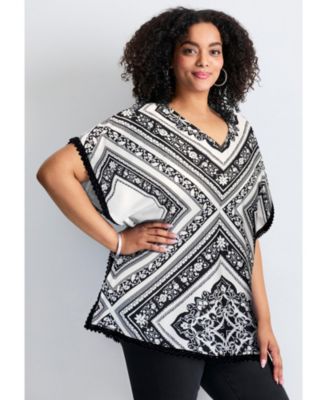 Women's Crochet Trim Poncho Top
