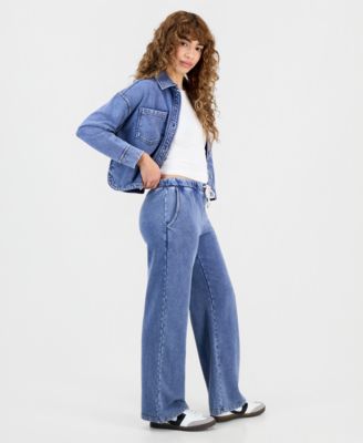 Petite Faux-Denim French Terry Wide-Leg Pants, Macy's Exclusive 