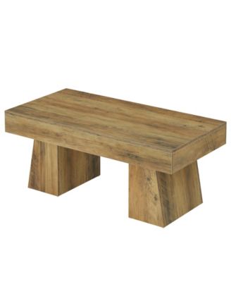 Farmhouse Coffee Table, 47 Inches Wooden Rectangular Accent Center Tables with Thick Base, Modern Low Cocktail Tea
