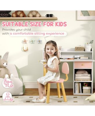 Kids Desk and Chair Set w/ Storage, for Girls Boys 3-8 Years,