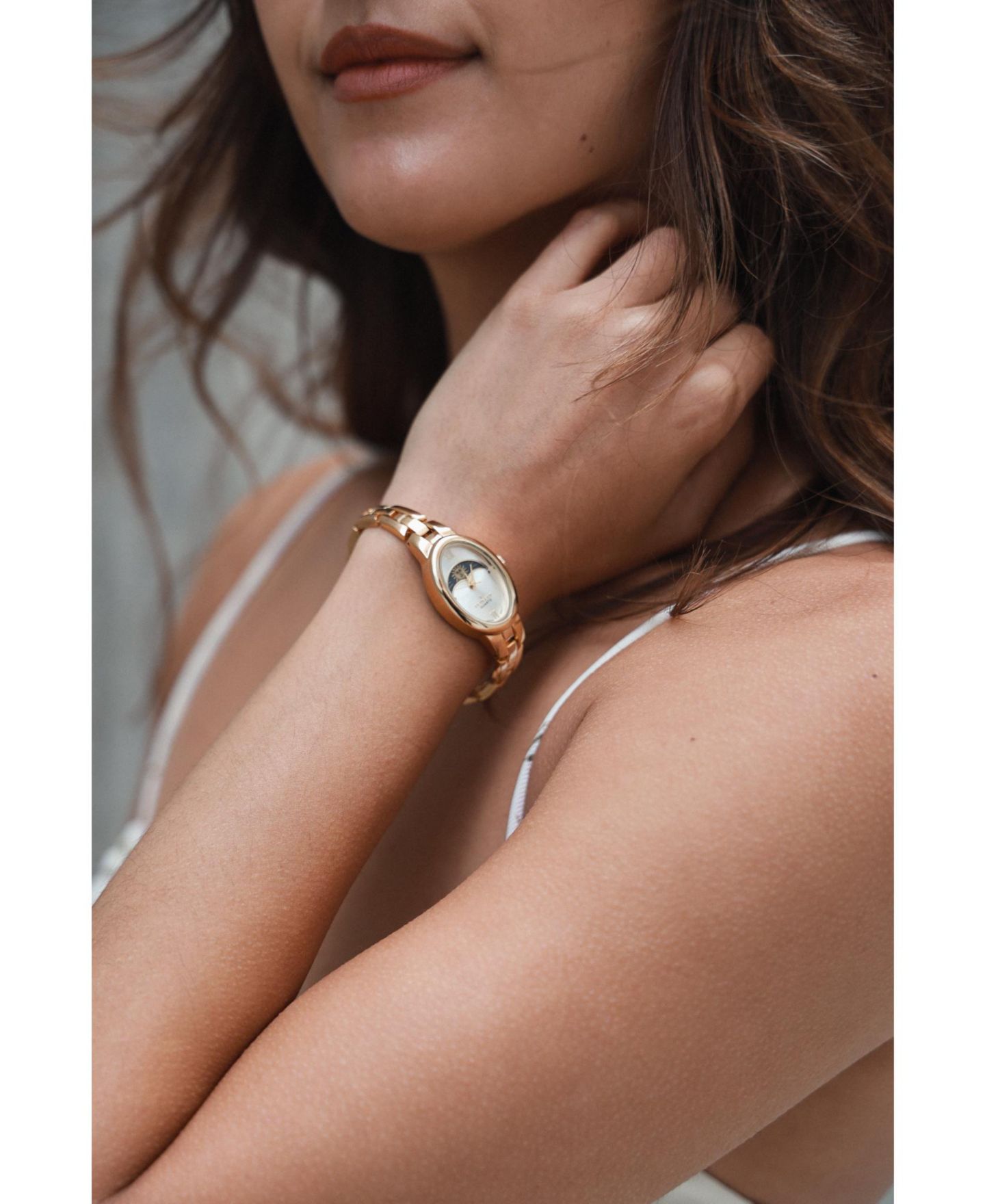 Женские часы Peugeot Gold 30x25mm Sun Moon Dial Link Bracelet Watch, цвет: Золотой — фото 5