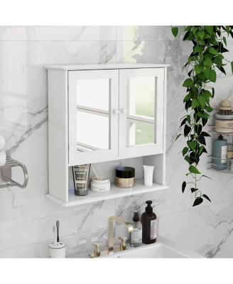 Bathroom Wall Cabinet with Double Mirror Doors and Shelves Modern Storage Organizer for Bathroom or Living Room