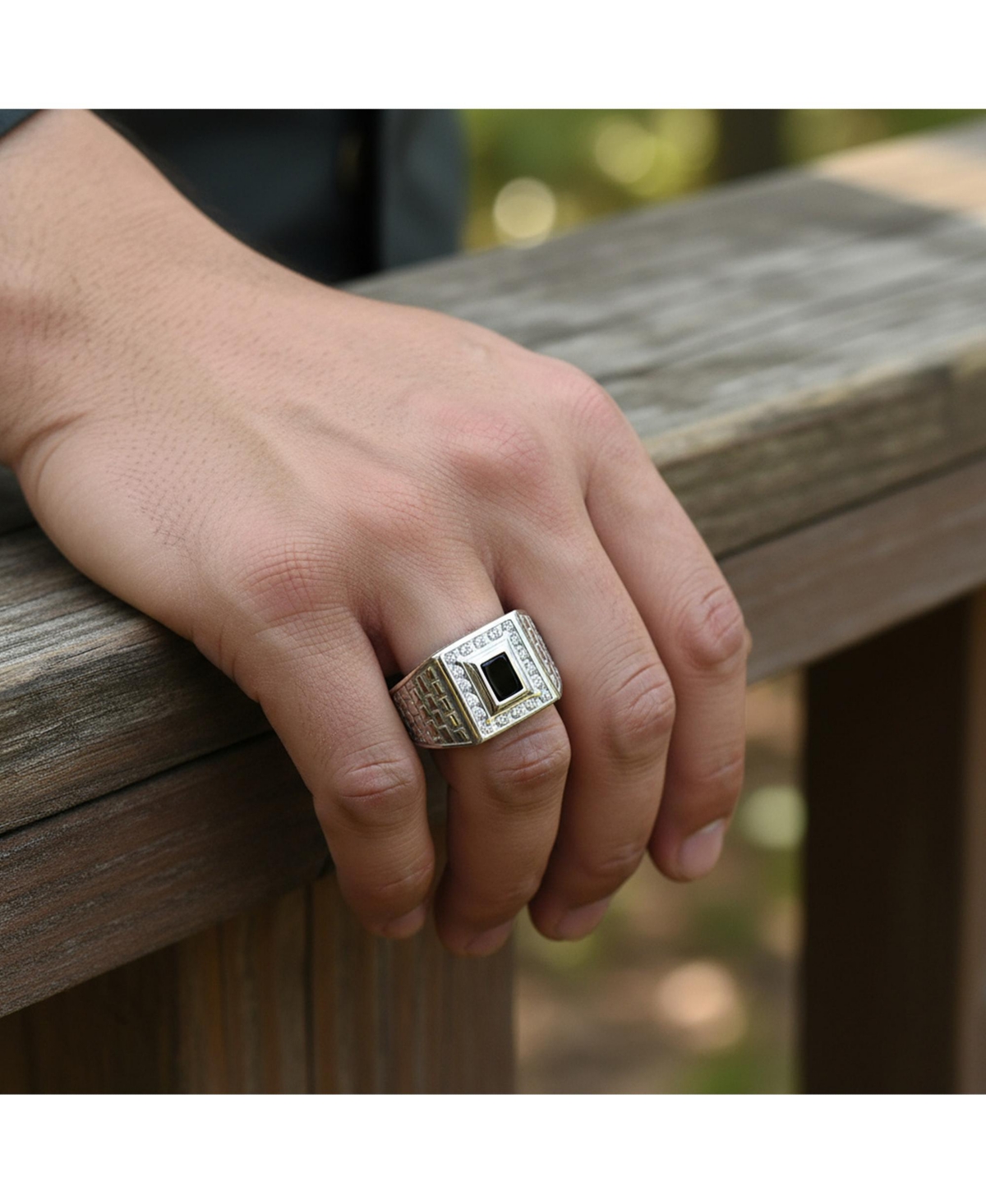 Bling Jewelry Blue Emerald Cut Cz Statement Ring – Brick Pattern Sterling Silver Band