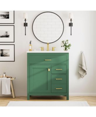 30-Inch Blue Bathroom Vanity with Ceramic Sink and Ample Storage - Ideal Choice for Small Bathrooms