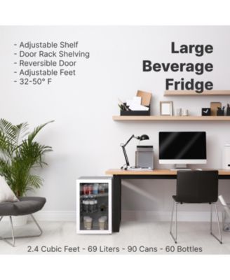 Premium 69 L Beverage Refrigerator 2.4 Cu. Ft. Freestanding Mini Fridge With Glass Door in White