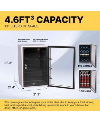 Premium 131 L Glass Door Beverage Refrigerator 4.6 Cu. Ft. Freestanding Mini Fridge in White