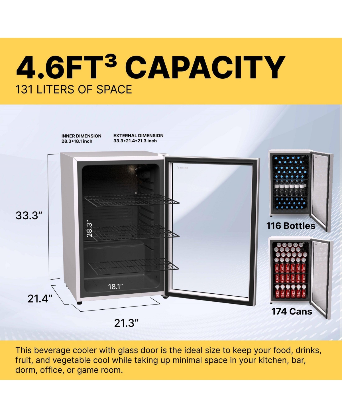 Premium 131 L Glass Door Beverage Refrigerator 4.6 Cu. Ft. Freestanding Mini Fridge in White