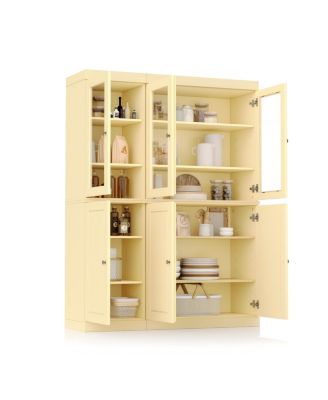 Solid Wood Pantry China Cabinet with Raised Panel, Clear Glass Doors and Adjustable Shelves, 48.5-Inch