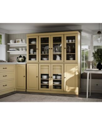 100% Solid Wood 65" Pantry China Cabinet with Raised Panel, Clear Glass Doors, 2-Drawers & Adjustable Shelves