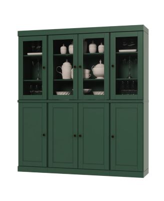 100% Solid Wood Tall Kitchen Pantry Cabinet with Glass and Raised Panel Doors