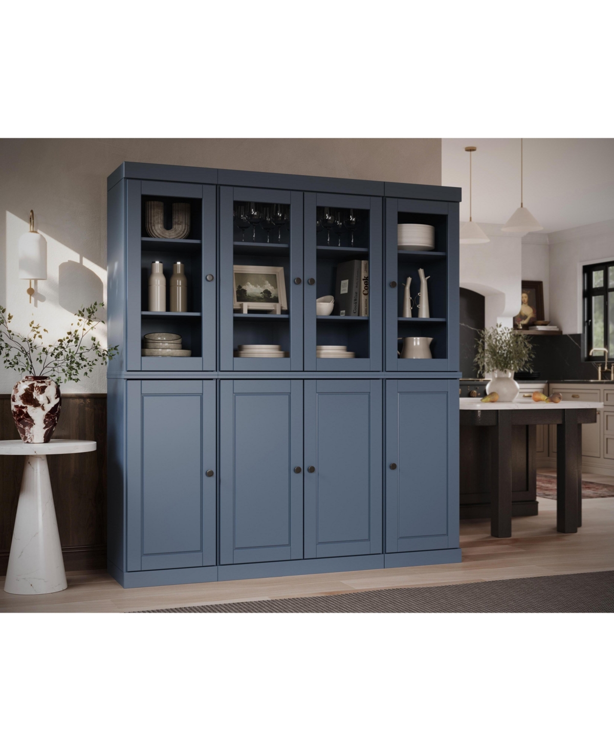 Palace Imports 100% Solid Wood 65" Pantry China Cabinet with Raised Panel, Clear Glass Doors, 2-Drawers & Adjustable Shelves