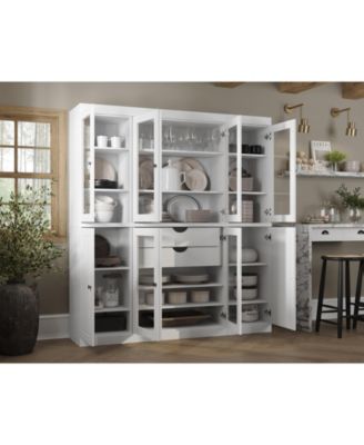 100% Solid Wood Pantry China Cabinet, Raised Panel & Clear Glass Doors, 2 Drawers, Adjustable Shelves, 65" Wide, 71.5" Tall