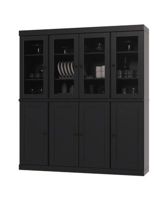 100% Solid Wood Tall Kitchen Pantry Cabinet with Glass and Raised Panel Doors