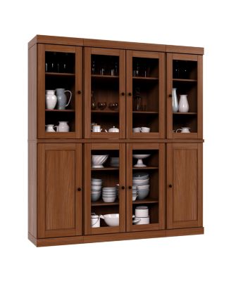 65" 1-Pc. Solid Wood Pantry China Cabinet with Raised Panel, Clear Glass Doors and Adjustable Shelves