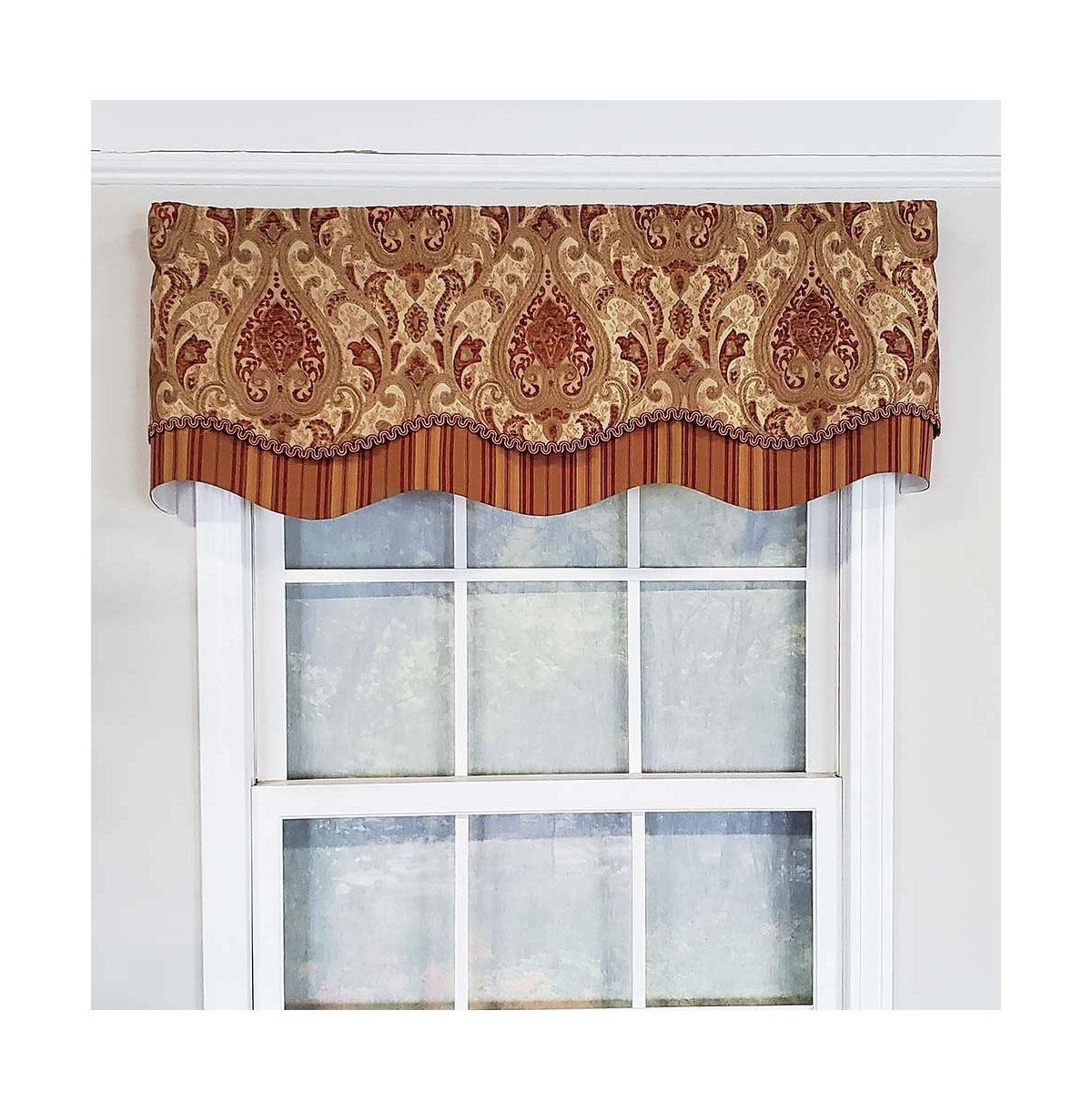 Rlf Home Chenille Fabric with Damask Motive Paisley Dream Glory Valance 3" Rod Pocket 50" x 16" Gold/Bronze