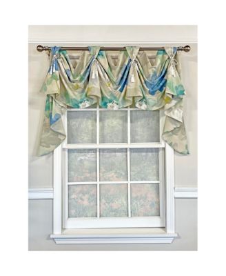 Linen Floral 3-Scoop Victory Swag Natural 4 Tabs 64"W x 26"L For windows up to 60"W