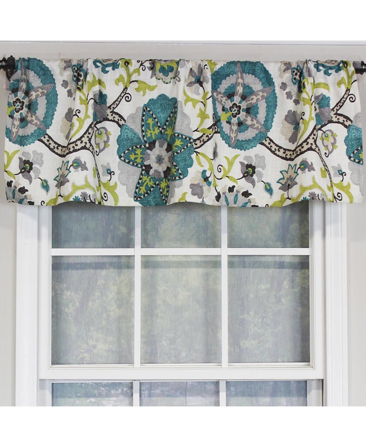 Rlf Home Floribunda Tailored 100% Cotton with Fully Lined 3" Rod Pocket Valnance for Windows 50" x 14" Turquoise