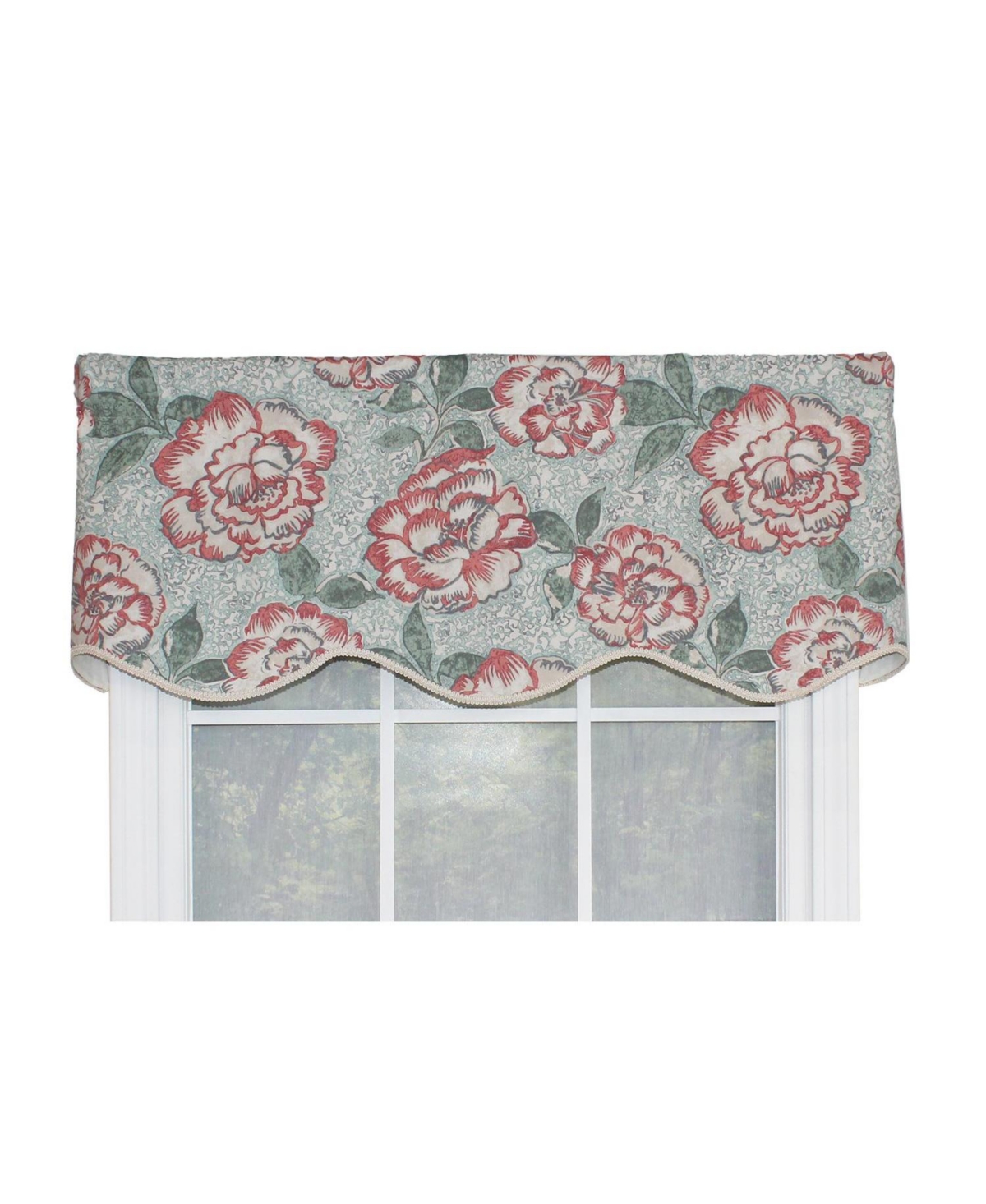 Rlf Home Peony Bowl Trimmed Provance 100% Cotton with Fully Lined 3" Rod Pocket Valnance for Windows 50" x 15" Coral