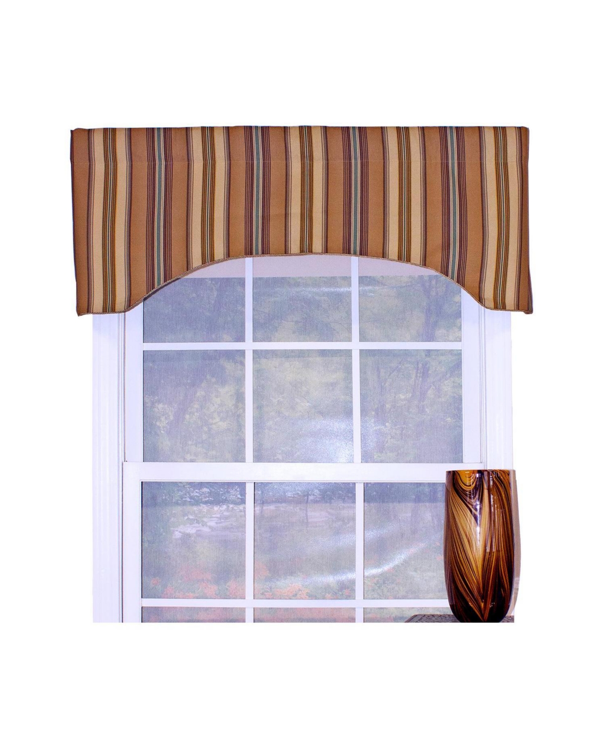 Rlf Home Daria Stripe Corded Arch 100% Cotton with Fully Lined 3" Rod Pocket Valnance for Windows 50" x 17" Saddle