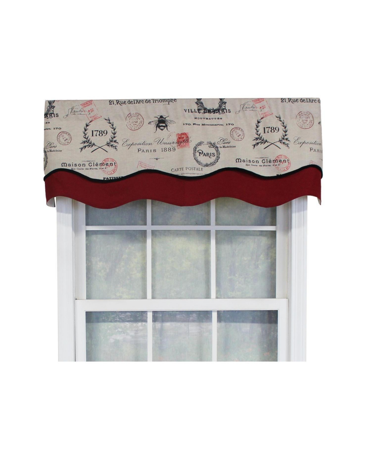 Rlf Home Mason Trimmed Glory 100% Cotton with Fully Lined 3" Rod Pocket Valnance for Windows 50" x 16" Linen