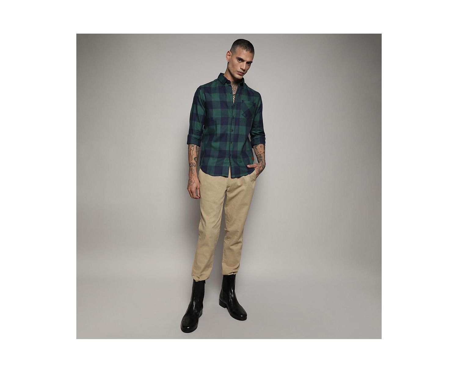 Men's Navy Blue & Forest Green Buffalo Check Shirt