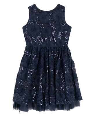 Rare Editions - Girls 7-16 Floral Soutache with Sequin Round Neck Dress