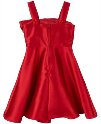 Girls' 7-16 Asymmetrical Bow Sleeveless Mikado Dress