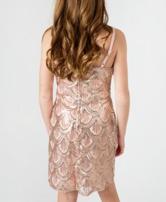 Girls' 7-16 Scallop Sequin Sleeveless Mini Dress