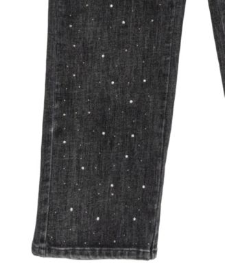 Girls' 7-16 Asymmetrical Top with Rhinestone Embellished Wide Leg Denims, 2-Piece Set