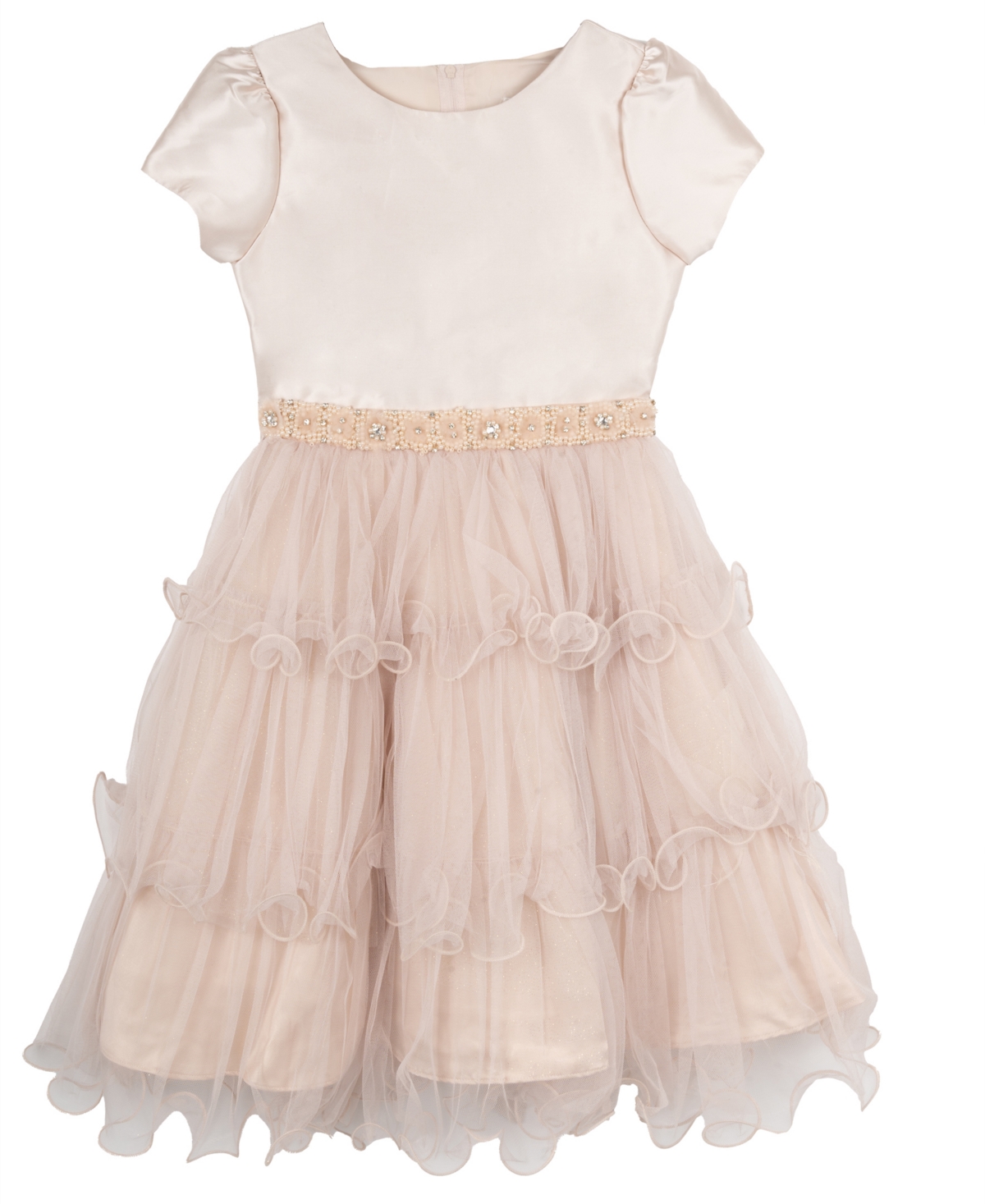 Rare Editions Girls 7-16 Mikado Tiered Wire Hem Short-Sleeve Dress