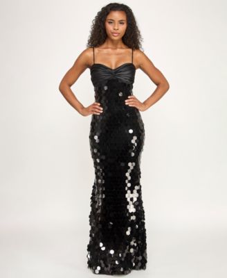 Junior's Twist Front Bandeau Slim Long Gown
