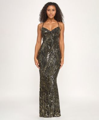 Junior's Sequin Back Lace Up Gown