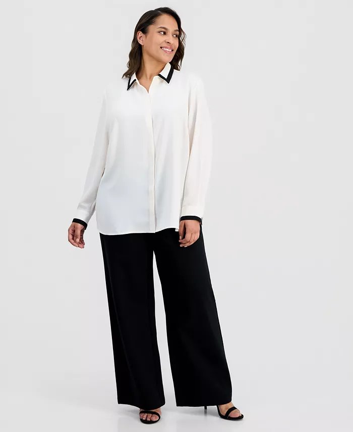Plus Size Spread-Collar Button-Front Blouse - thumbnail 2
