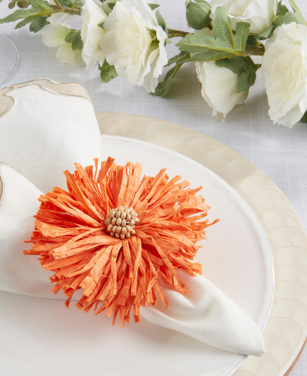 Saro Lifestyle Raffia Charm Napkin Ring, Set Of 4 In Orange