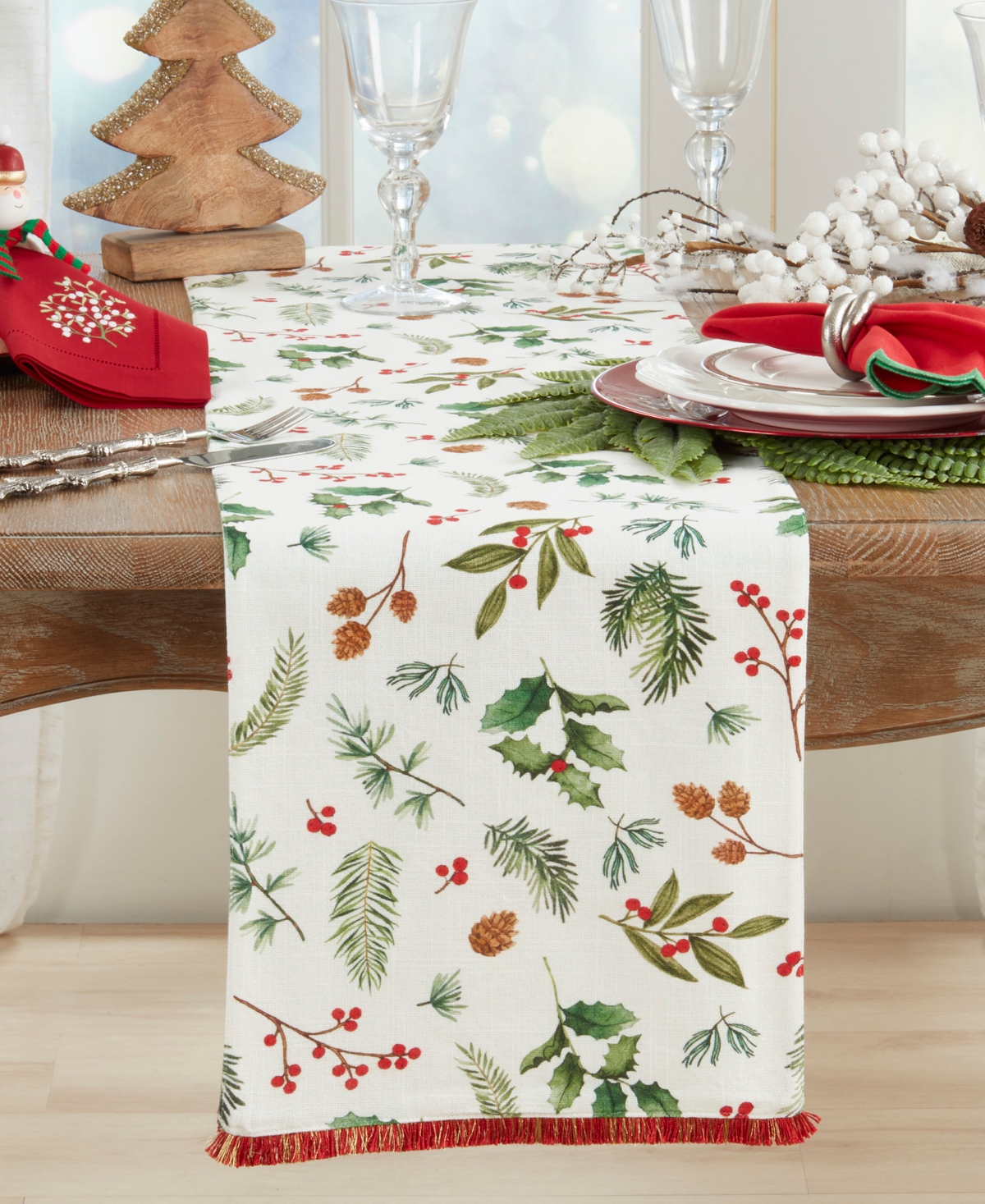 Saro Lifestyle Holly Branch Table Runner, 13" x 72"