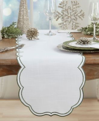 Embroidered Polka Dot Table Runner with Scallop Edge, 16" x 70"