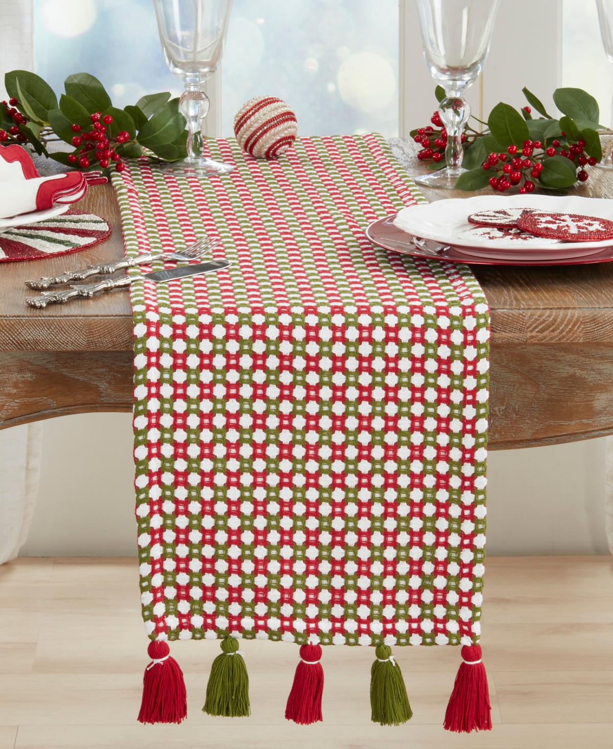 Saro Lifestyle Woven Tassel Table Runner, 13" x 72"