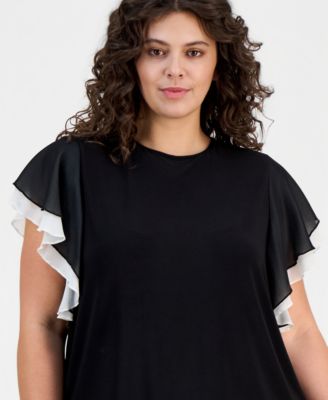 Plus Size Layered Flutter-Sleeve Top