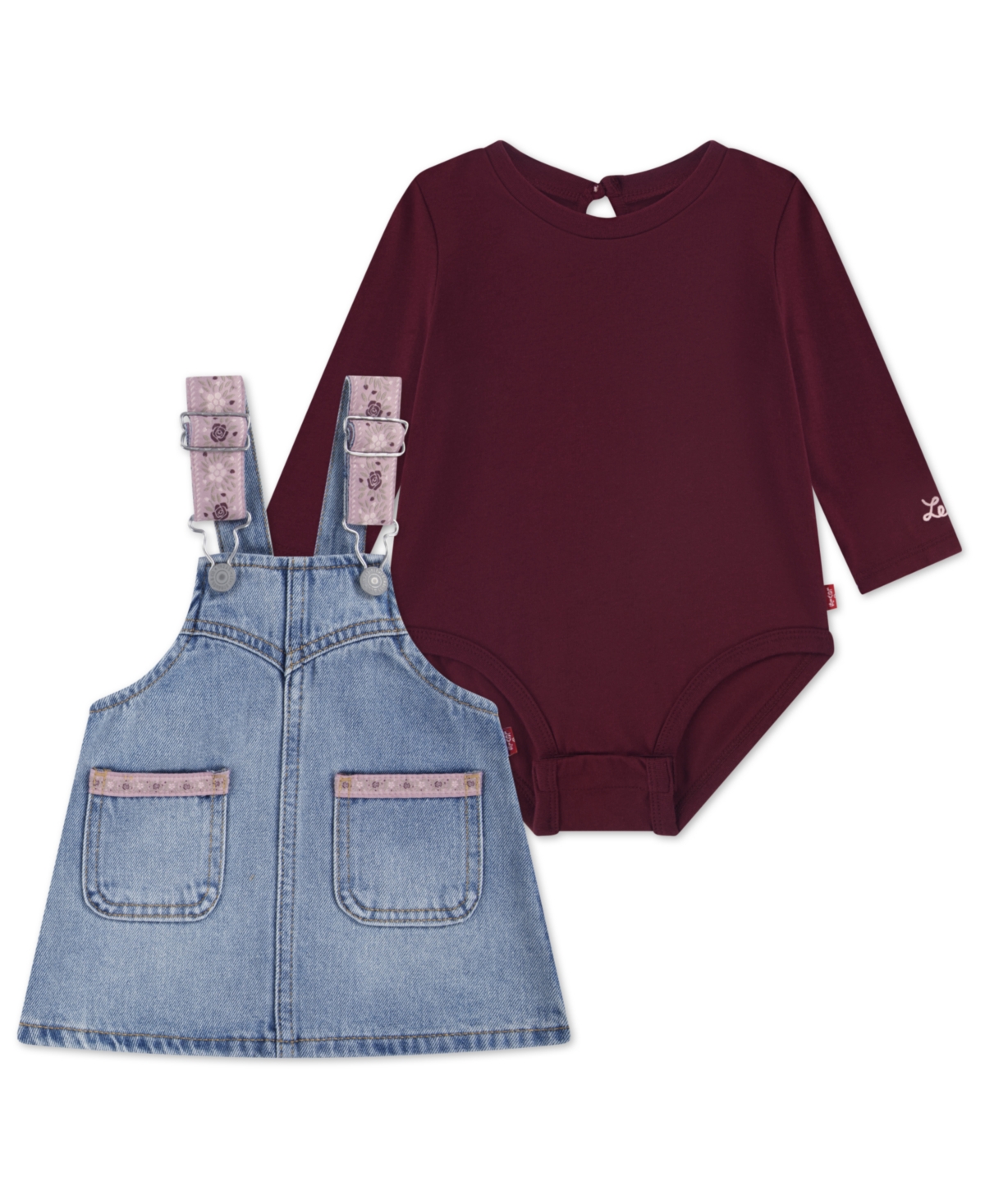 Levi's Baby Girls Long-sleeve Bodysuit And Denim Skirtall, 2-piece Set In Multi
