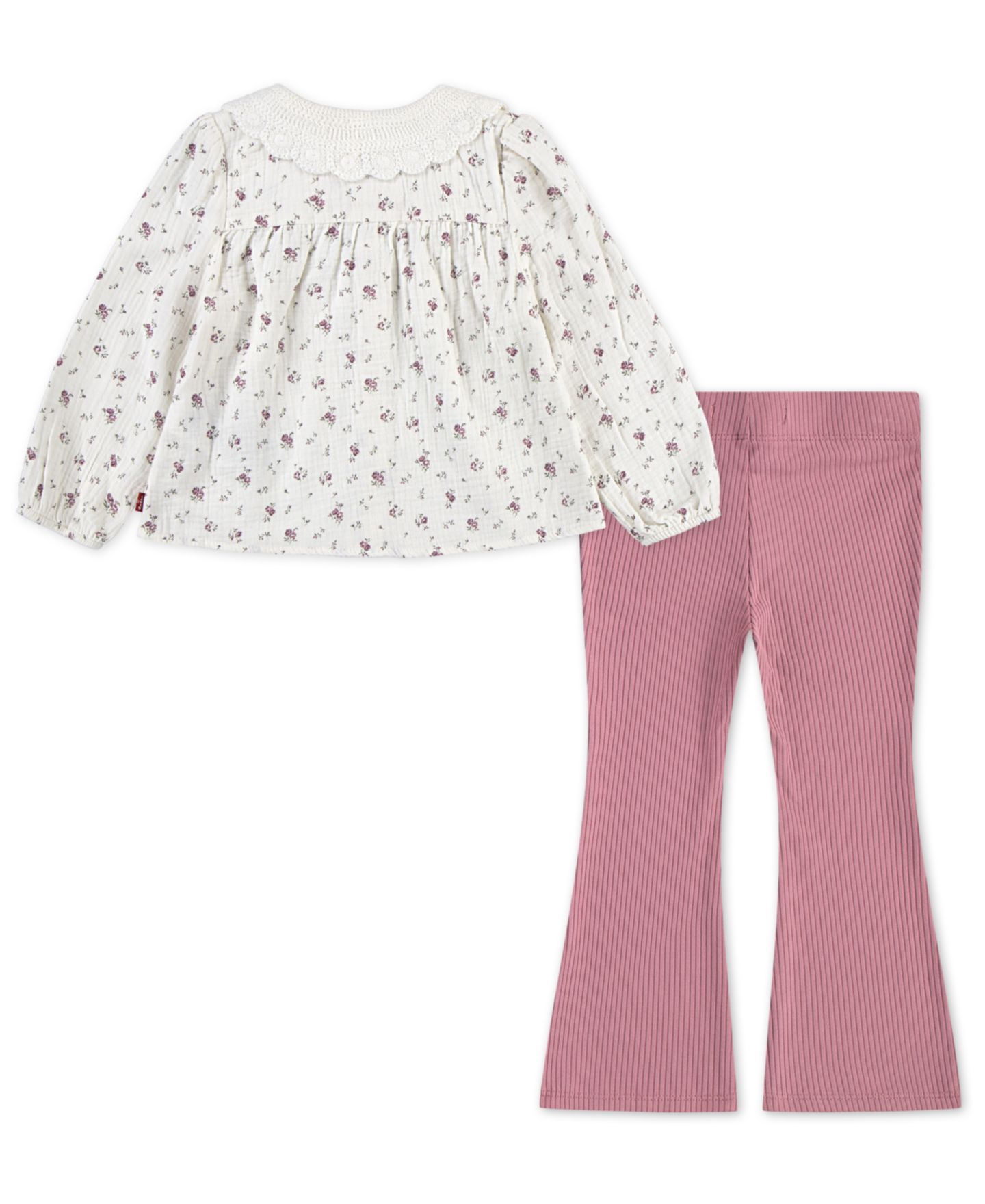 Levi's Baby Girls' Collared Blouse Top and Flared Leggings, 2-Piece Set, цвет: Белый / Розовый — фото 2