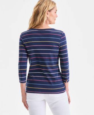 Petite Pima Candy Boat Neck Pinstripe Top, Macy's Exclusive