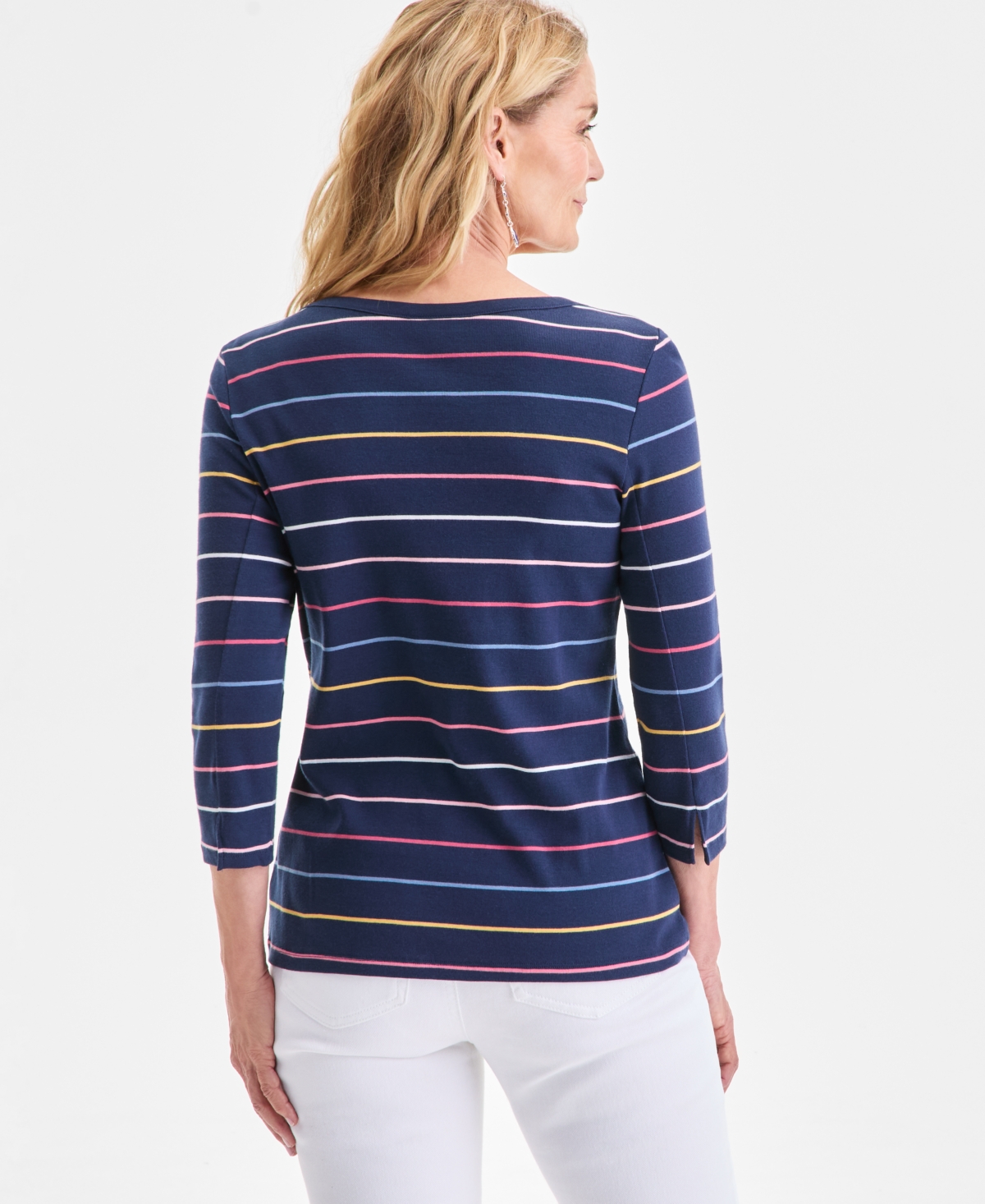 Style & Co Petite Pima Candy Boat Neck Pinstripe Top, Macy's Exclusive