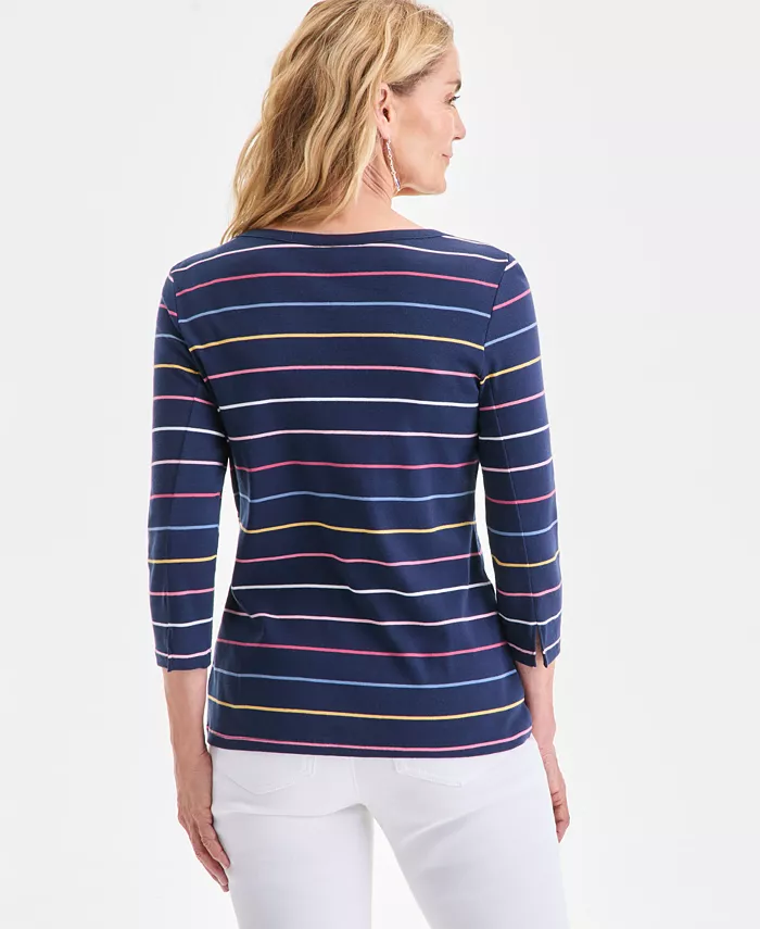 Women's Printed Pima Cotton 3/4 Sleeve Boat-Neck Top - thumbnail 4