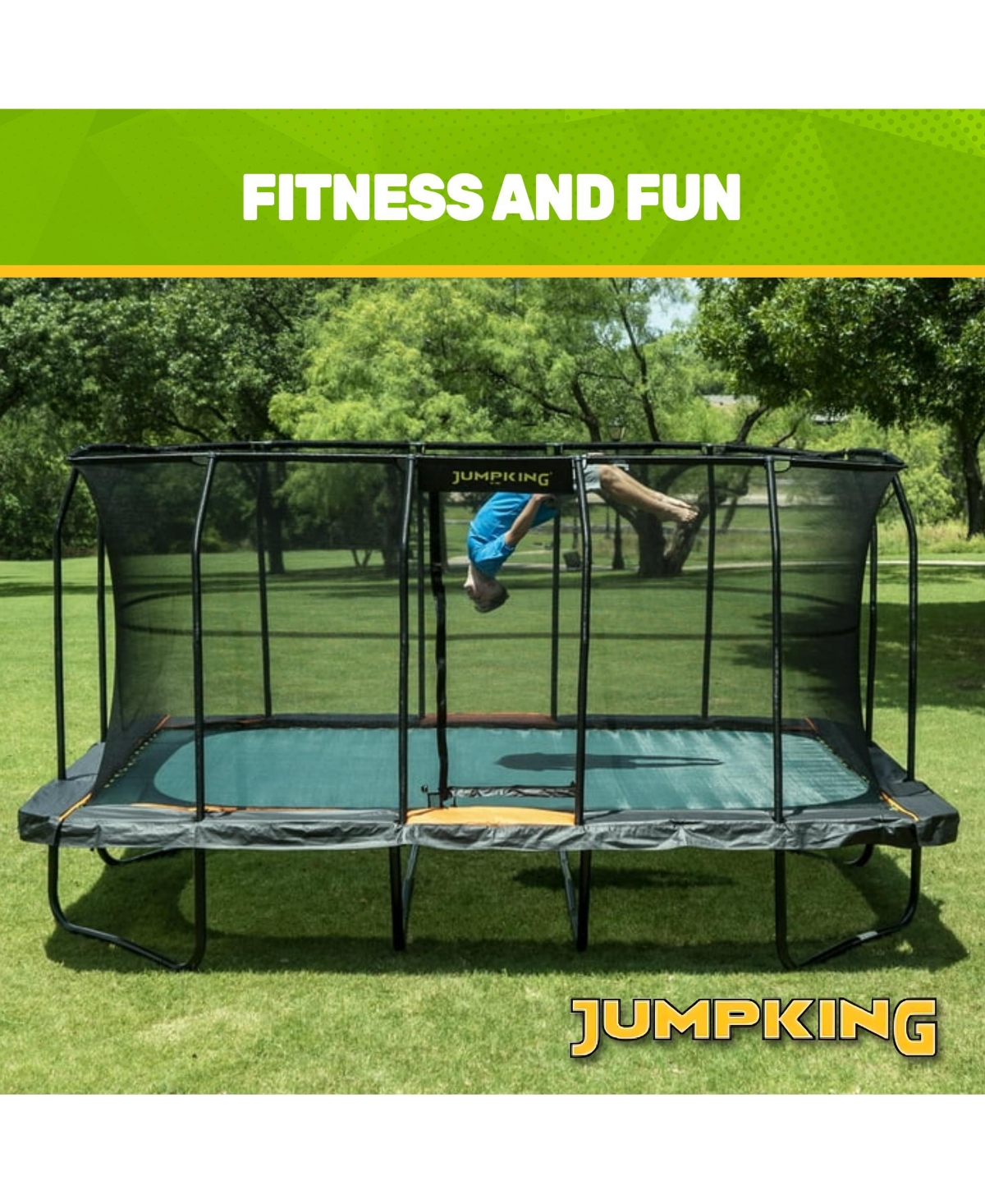 Jumpking Pro-Series Rectangular Trampoline 10 x 16 - Patented V-shaped Spring Arrangement, Comfort Weave Jumping Pad