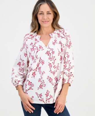 Petite Smock-Neck Floral-Print Blouse, Macy's Exclusive 