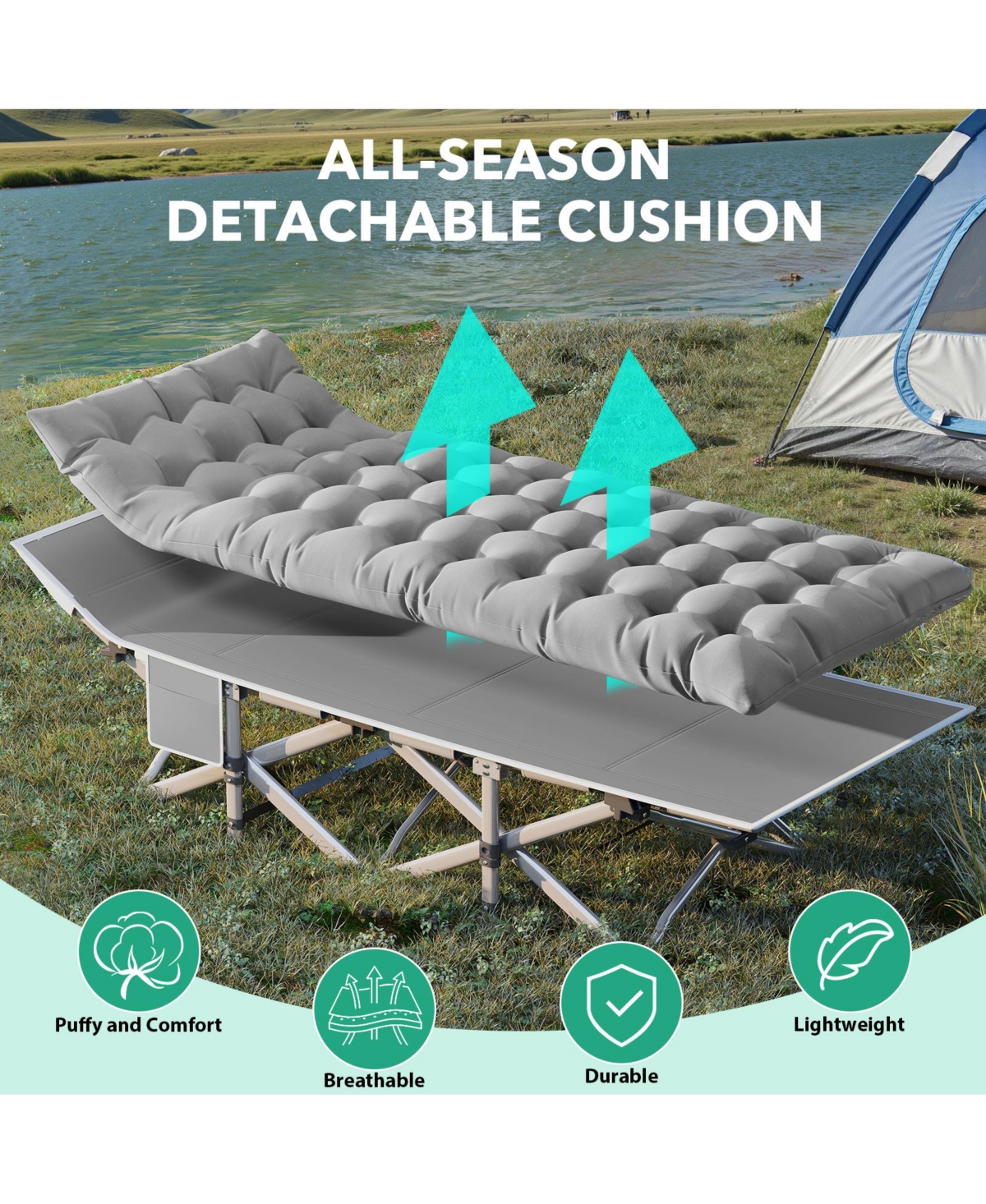 Folding Camping Cot with Removable Cotton Mattress for Office, Home and Beach, 450 lbs