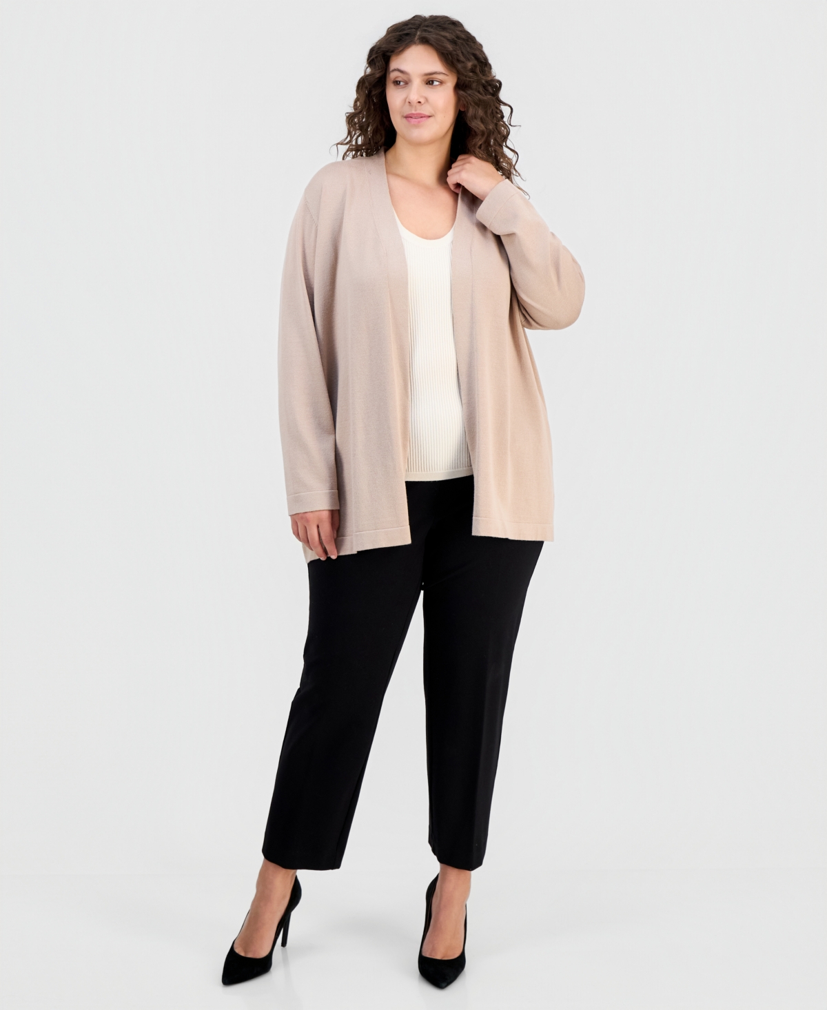 Ak Anne Klein Plus Open-Front Cardigan